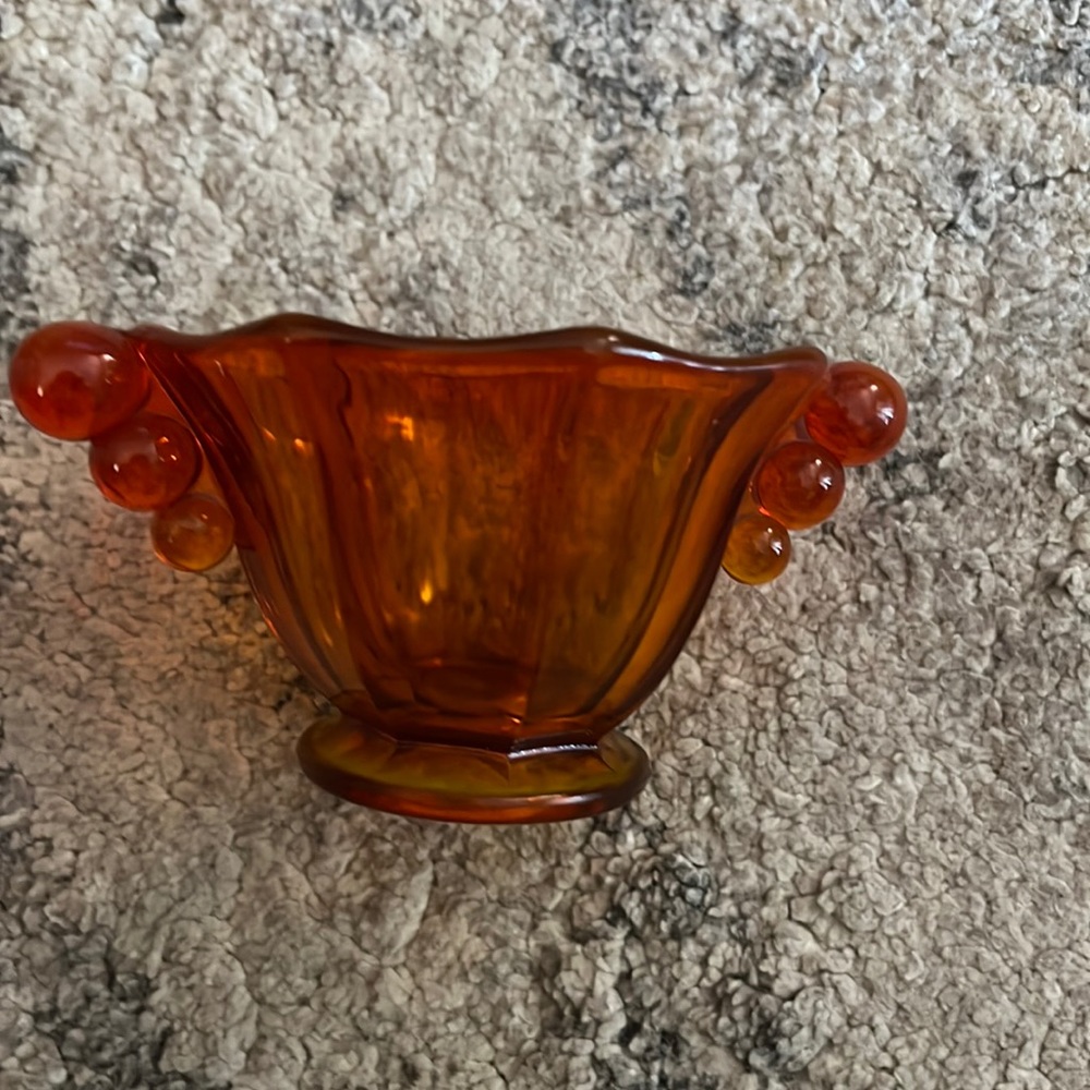 Fenton armed small bowl in orange “flame” ombré color art glass - new with tag